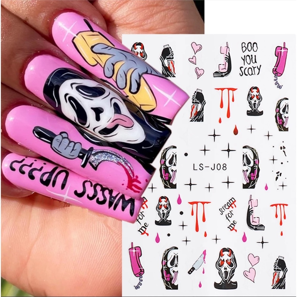 Scream Ghostface Nail Art stickers pink hearts phone Wass Up? Halloween costume